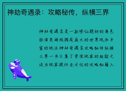 神劫奇遇录：攻略秘传，纵横三界